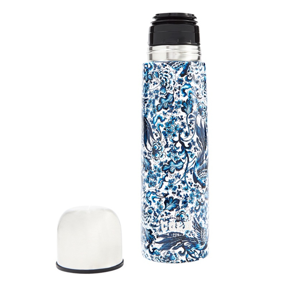 Stone Cold Fox 17oz Stainless Steel Thermos w/Plastic Stopper Blue/White Peacock